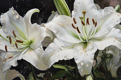雪中白百合油画肖像细节