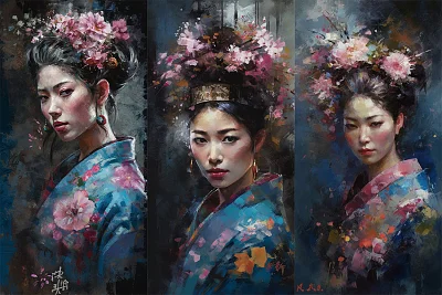 宁静艺伎樱花花饰画作