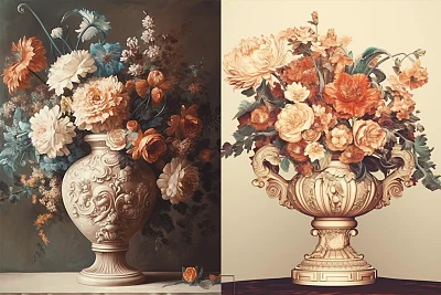 复古风格大型花瓶雕塑画