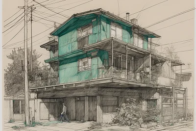 朋克风格郊区建筑艺术画