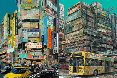 色彩斑斓的超现实大都市景观