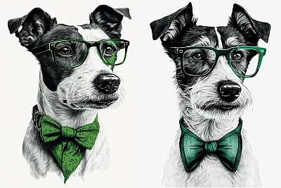 酷酷的杰克罗素梗犬戴领结和绿色眼镜