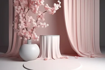 粉色讲台樱花花束3D渲染