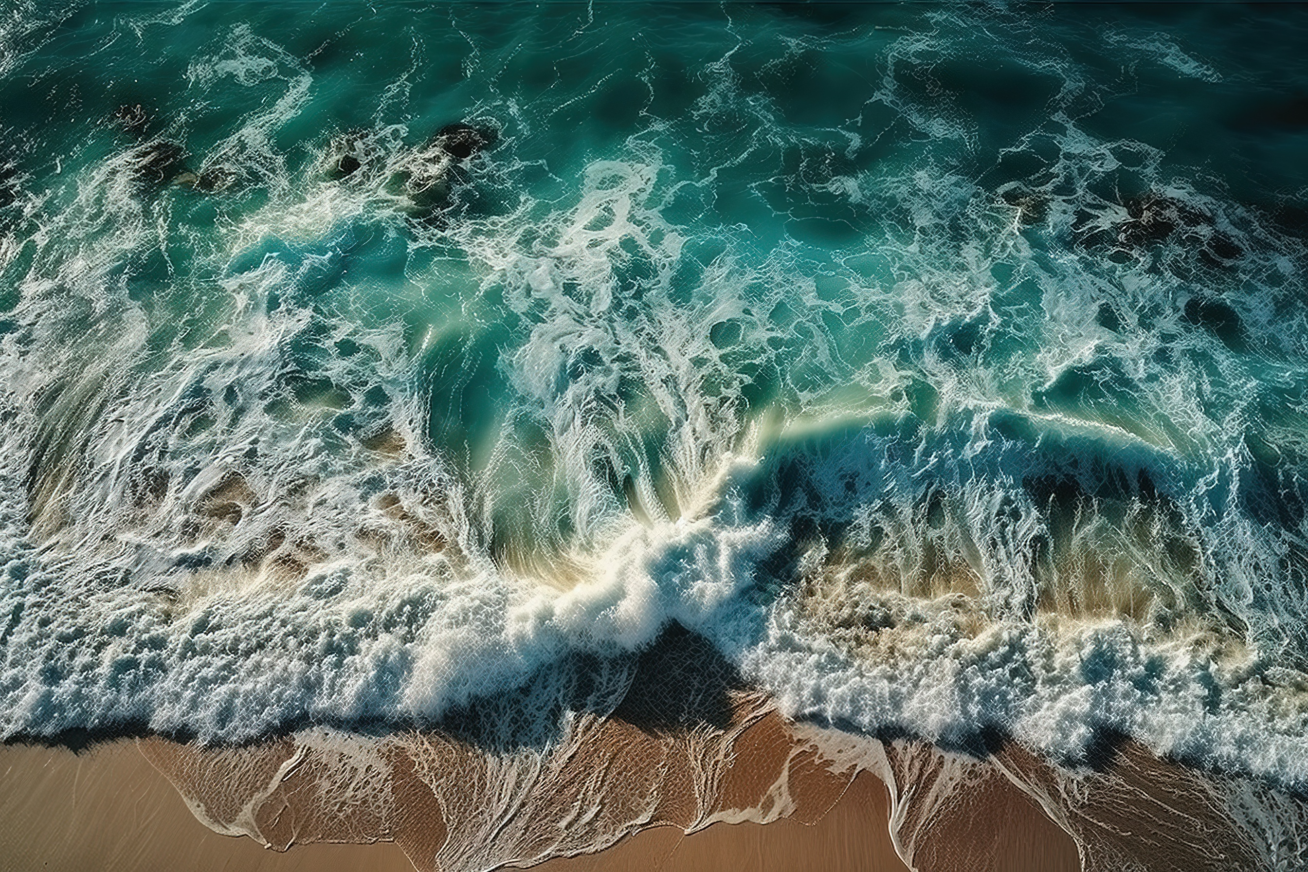 蓝色水背景下的海滩波浪顶视图