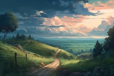 动漫风格土路风景