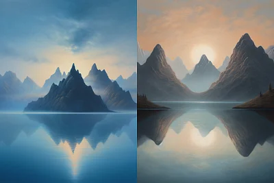 雾中山脉倒影画