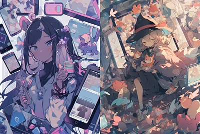 奇幻漂浮手机屏幕前人物灵感