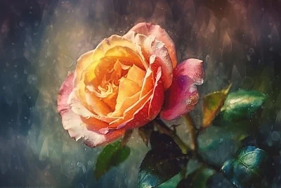 雨中泰国艺术风格彩色玫瑰画