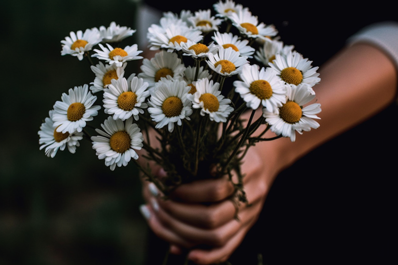 手持鲜花的女人高清壁纸