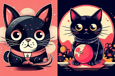 日式卡通风格化可爱猫咪插画