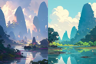 桂林山水画竖构图