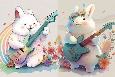 温柔小白兔弹电吉他幻想艺术