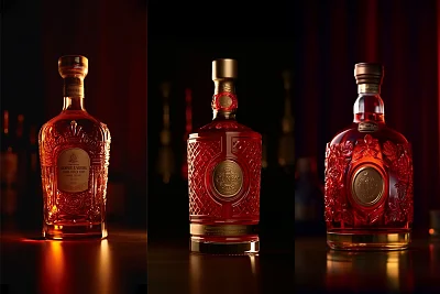 金色红色电影感威士忌酒瓶