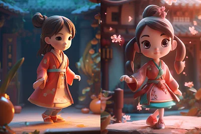迪妮公主跳跃汉服丝带3D艺术