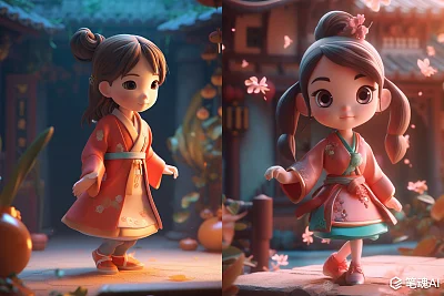 迪妮公主跳跃汉服丝带3D艺术