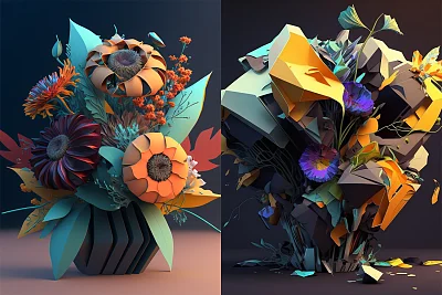电影场景涂鸦花束艺术作品