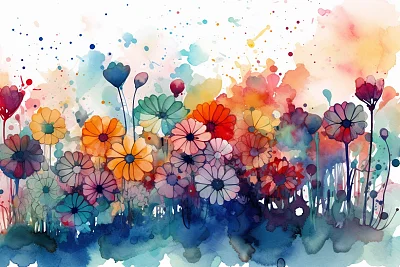 色彩斑斓的花朵水彩画插图