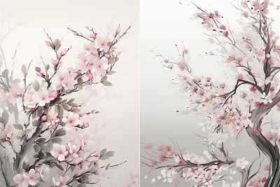 粉色樱花树枝插画