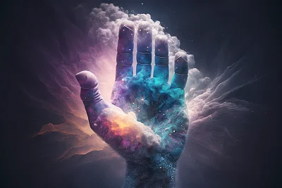 手掌星云双重曝光艺术