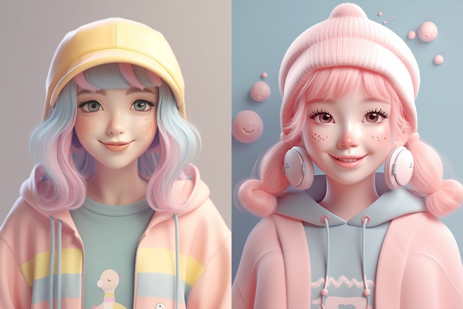 微笑女孩3D简约风格插画