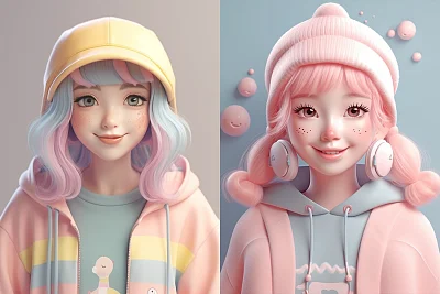 微笑女孩3D简约风格插画