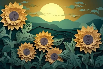 纸艺风格梵高向日葵插图