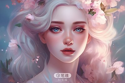 梦幻花卉手捧仙女图