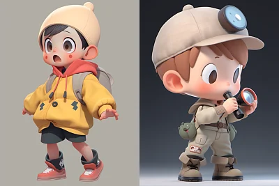 5岁男孩Q版3D高清渲染