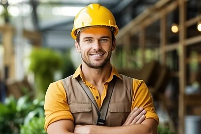 年轻漂亮建筑工人肖像照