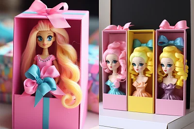 彩色3D皮克斯风格芭比娃娃礼品盒