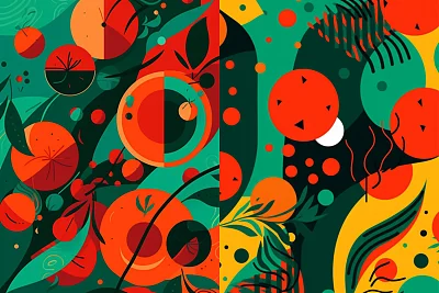 孟菲斯风格抽象番茄几何插画