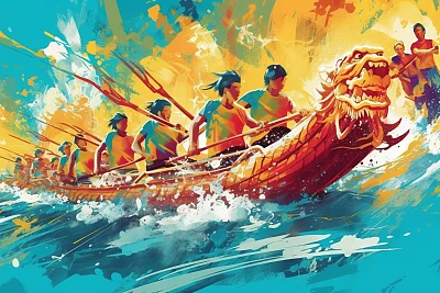 龙舟竞渡节日庆典数码插图