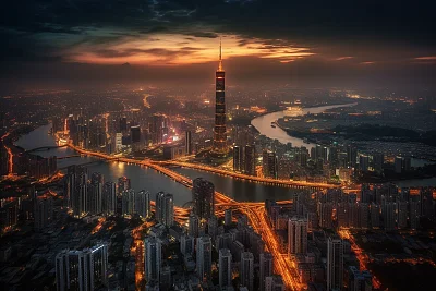 广州塔顶视角下的城市夜景