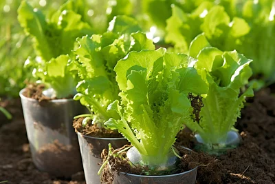 生菜种植在回收塑料瓶中的可持续农业实践
