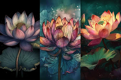 精致莲花细节插图