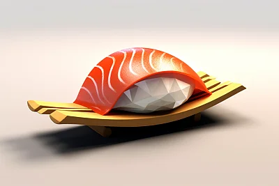低多边形风格清酒寿司3D模型