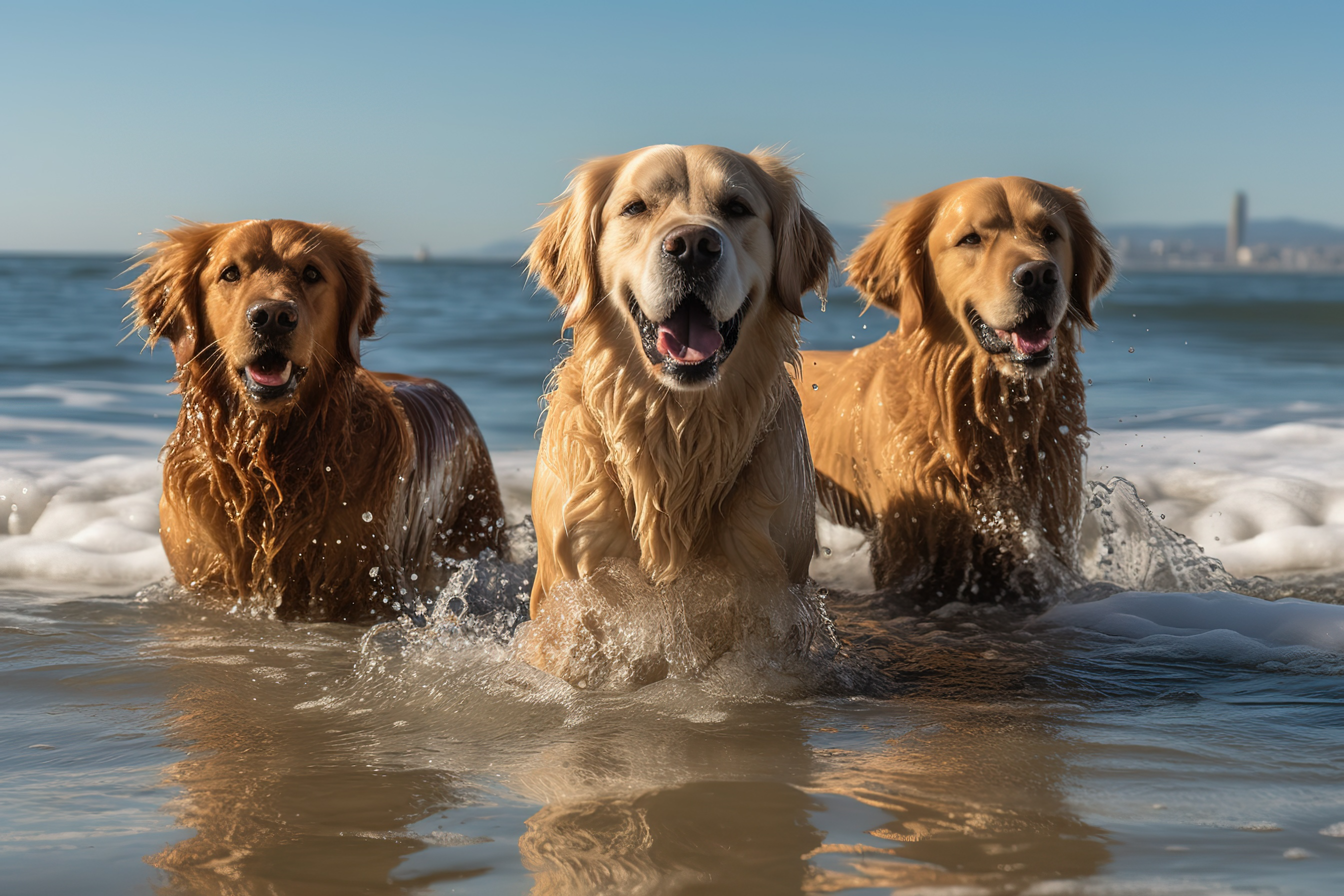 金毛猎犬海岸游泳嬉戏