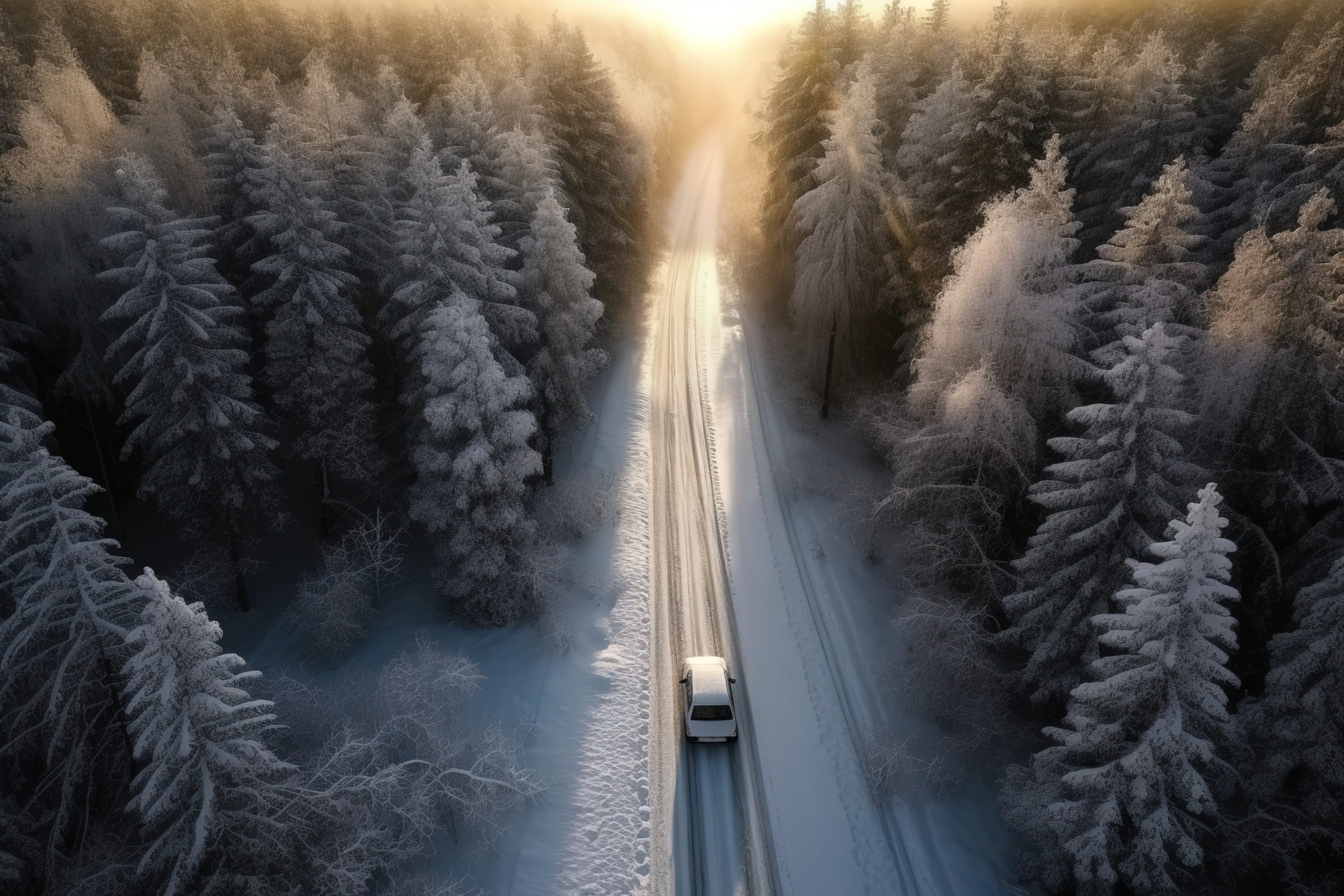 雪森林鸟瞰图无人机拍摄