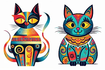 彩色风格化猫插图