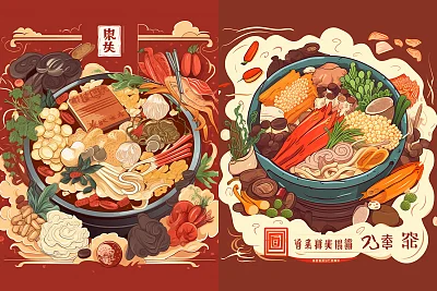 麻辣火锅美食插画海报设计