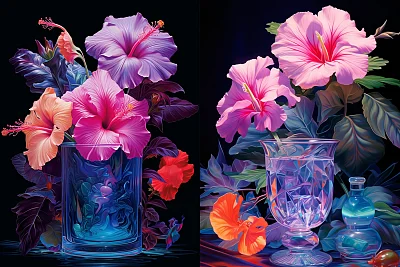 复古风芙蓉花水晶玻璃画