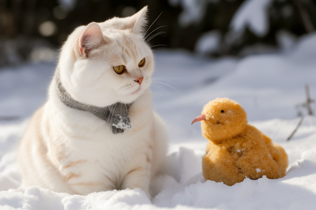 金色英国短毛猫雪地玩耍