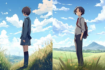 日本乡村动漫风格校服男孩