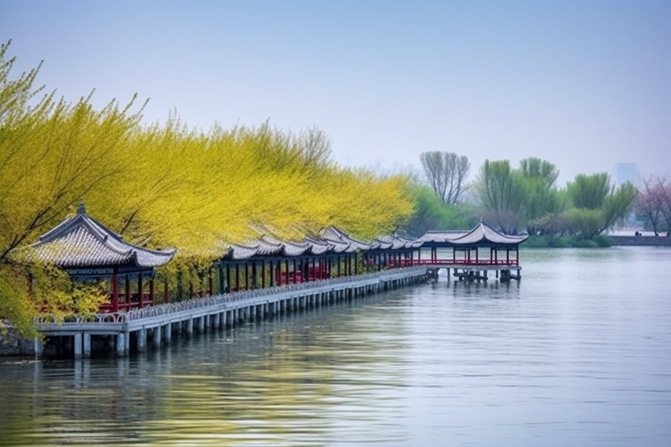 西湖美景长桥雷峰塔绿柳鲜花