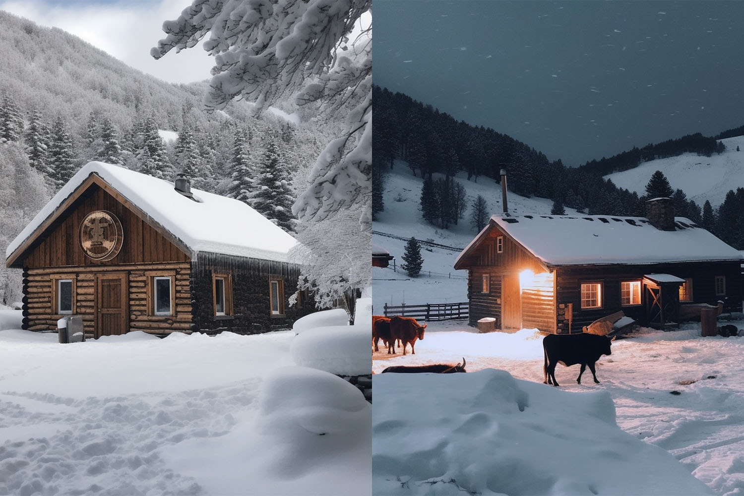 雪中森林小屋美景