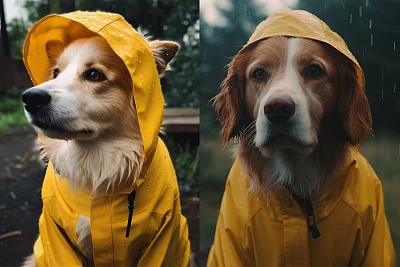 黄色雨衣狗狗照片