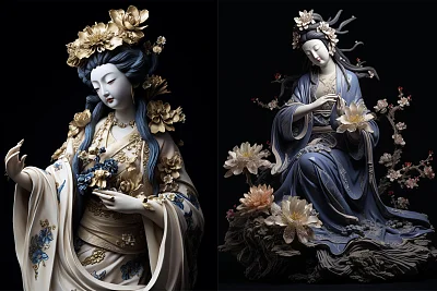 观音菩萨手捧鲜花超细节渲染