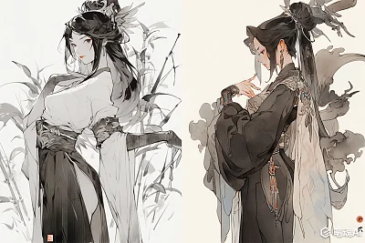 华丽仙侠修真水墨风服饰细节
