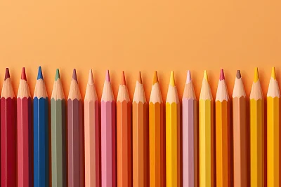 彩色铅笔排成一排的创意摄影作品