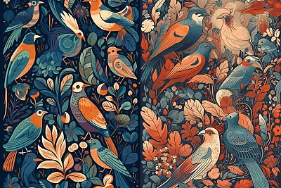 乡村风格鸟类插图艺术